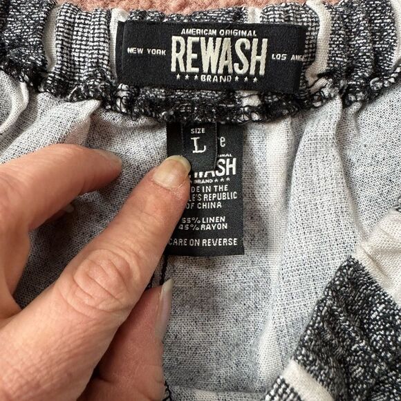 American REWASH Large linen blend rope tie shorts boho pockets fringe grommets - Picture 3 of 5